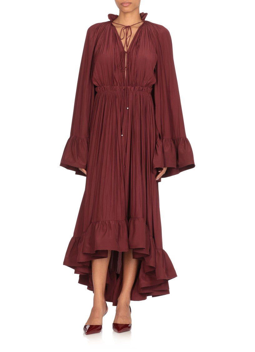 Lanvin Bordeaux Pleated Midi Dress