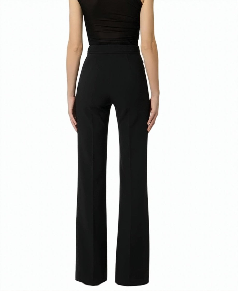 Elisabetta Franchi Double Stretch Crepe Embroidered Logo Trousers