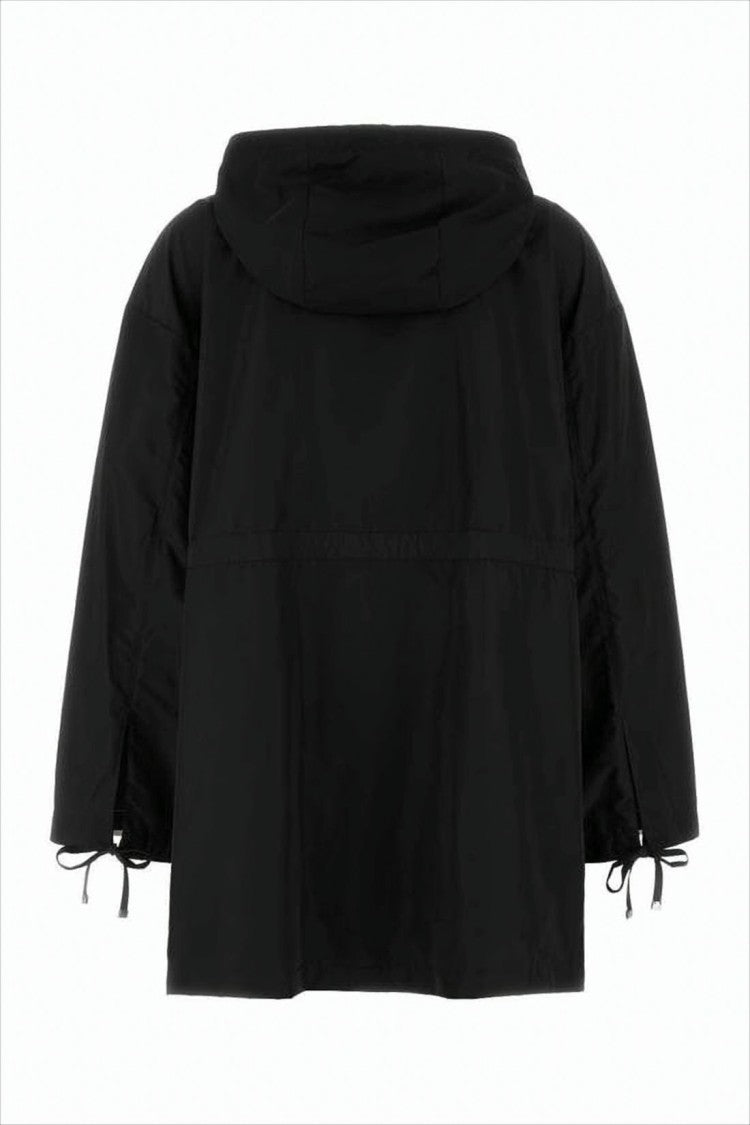 Moncler Hooded Black Moncler Jacket With Adjustable Waist And Cuffs