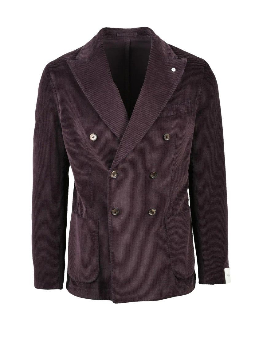 L.B.M. 1911 Velvet Double-Breasted Jacket With Structured Lapel In Rich Purple