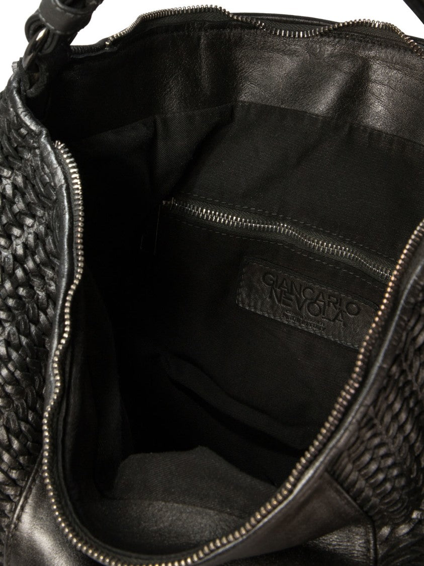 Giancarlo Nevola Smooth Leather Shoulder Bag With Woven Panels And Fringe Detail
