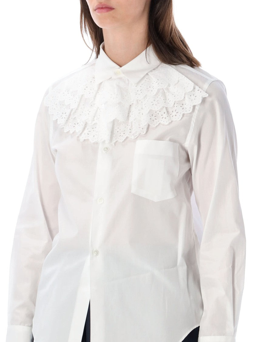Comme Des Garçons Sangallo Lace Ruffle Front Cotton Shirt
