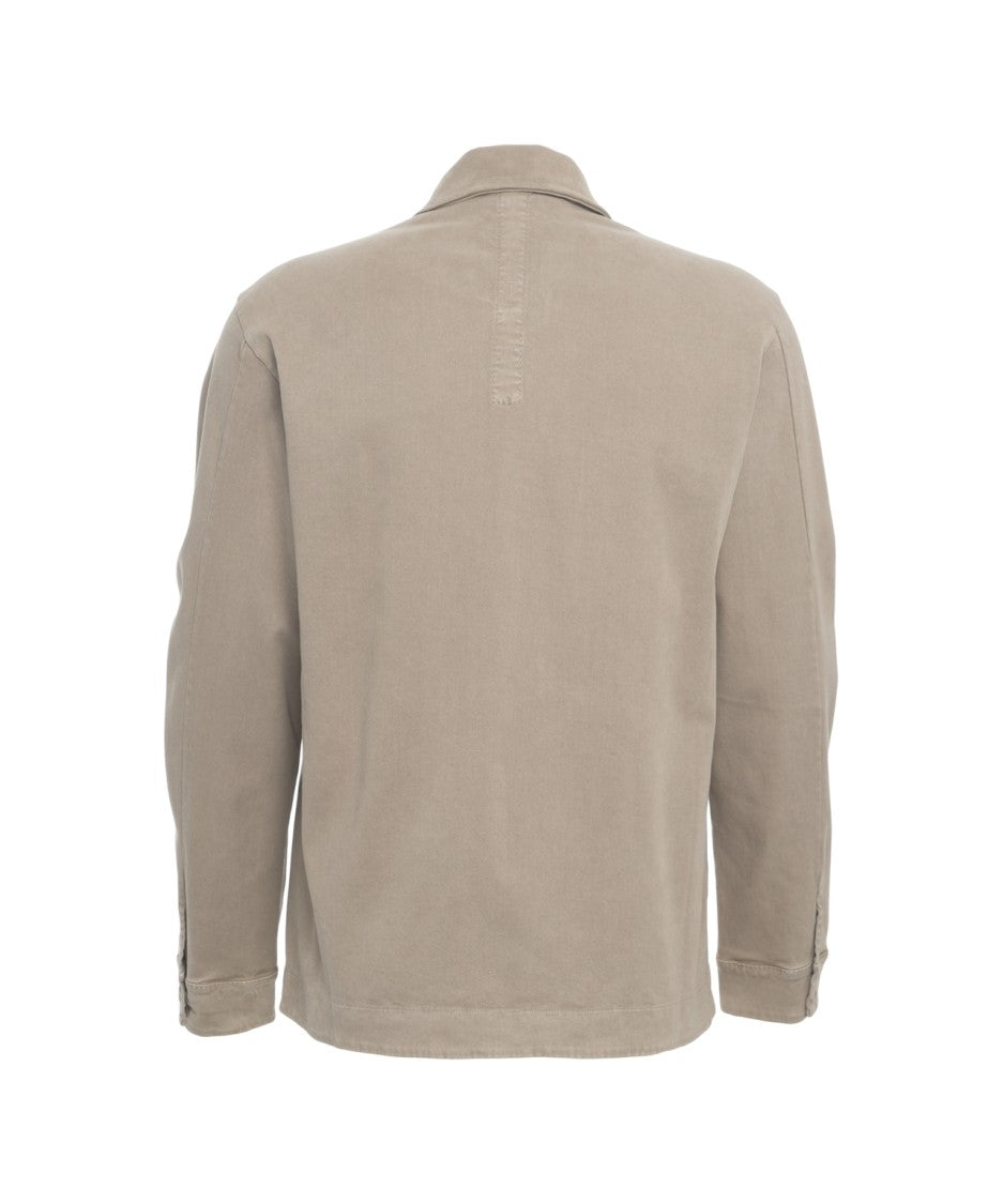 Transit Beige Overshirt With Classic Collar And Flap Pockets