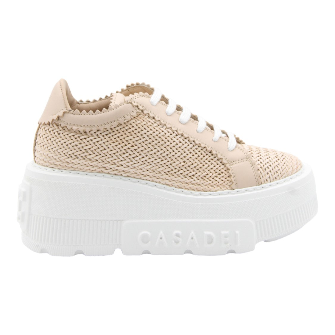 Casadei Chunky White Platform Sneakers With Embossed Branding