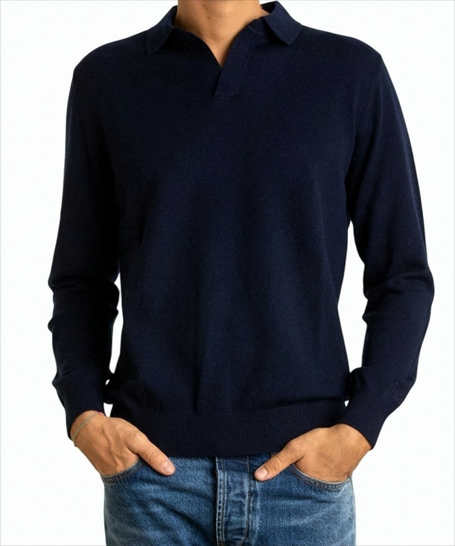 Mc2 Saint Barth Long-Sleeve Merinocash Polo Shirt With Ribbed Finish