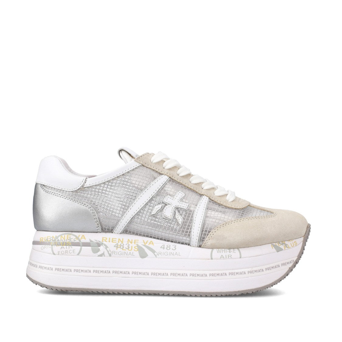 Premiata Beth Sneakers In White Suede Transparent Ripstop Fabric