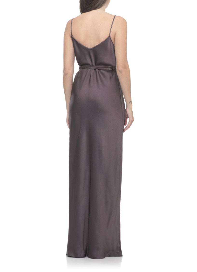 Antonelli Firenze Mud Purple Viscose Maxi Dress With V-Neckline