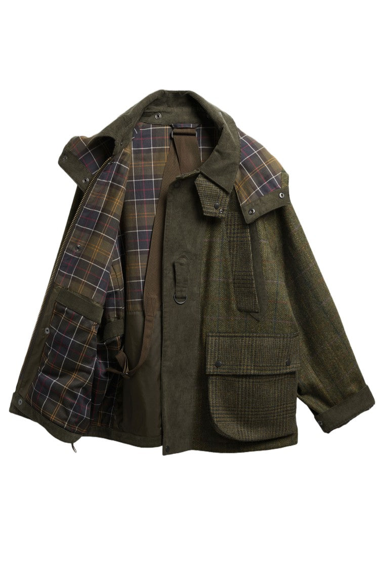 Barbour Green Check Wool Corduroy Hooded Jacket