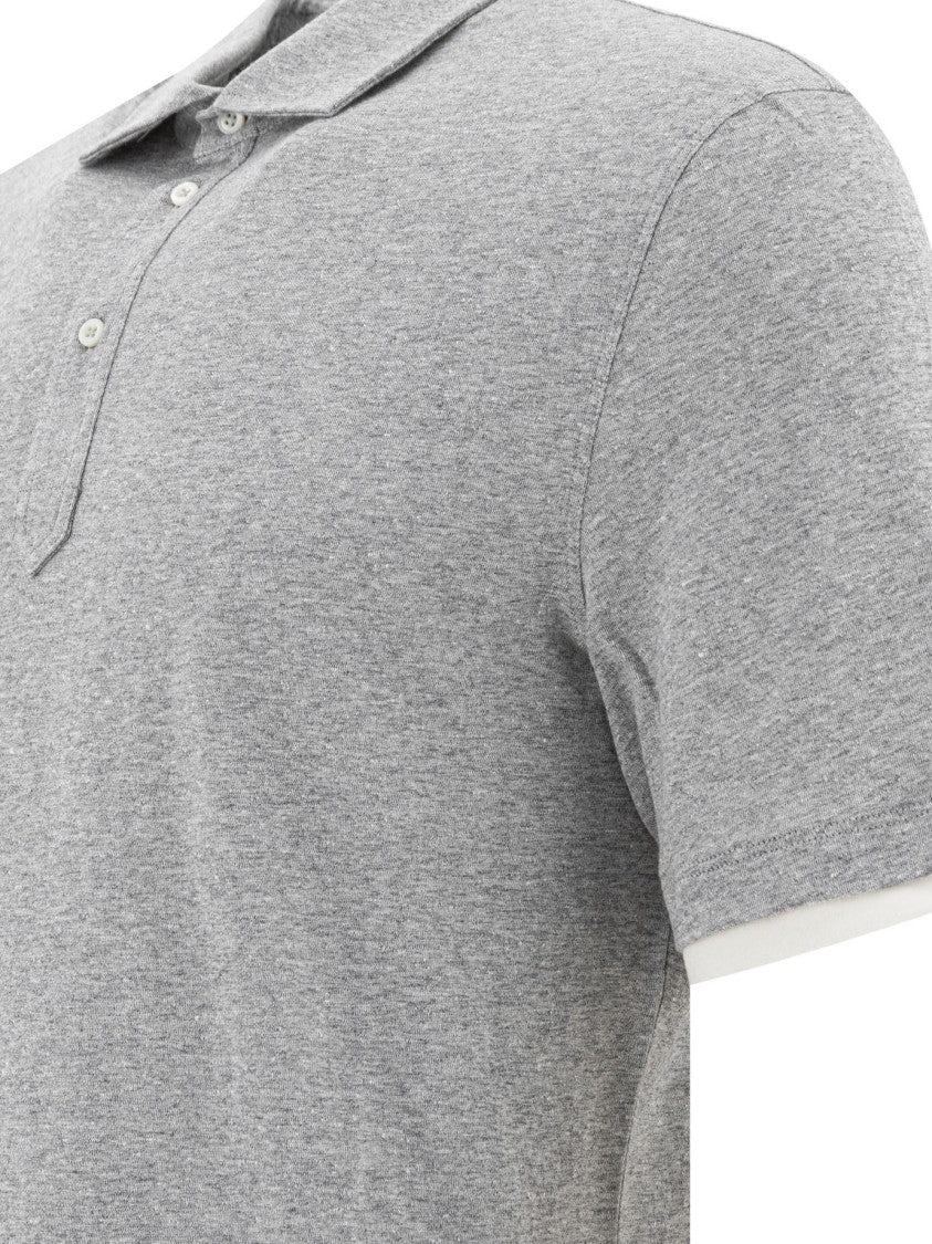 Brunello Cucinelli Light Grey Linen-Cotton Polo Shirt