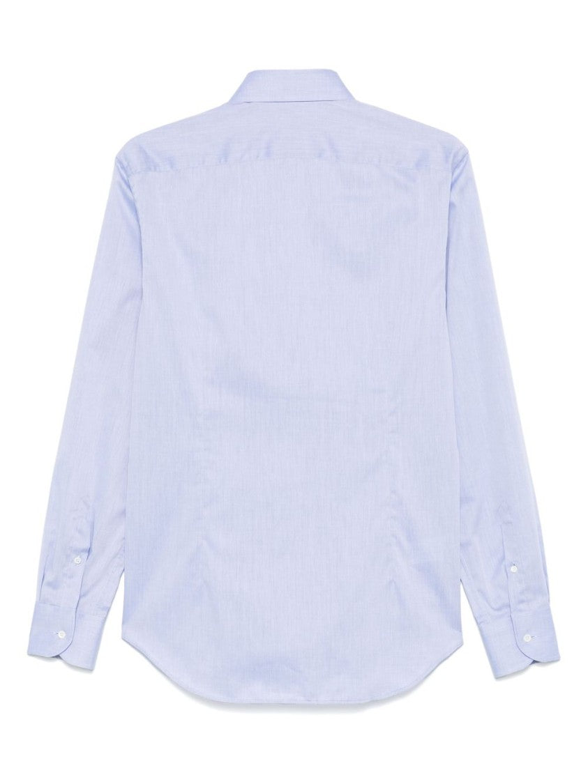 Corneliani Clear Blue Cotton Shirt With Structured Collar