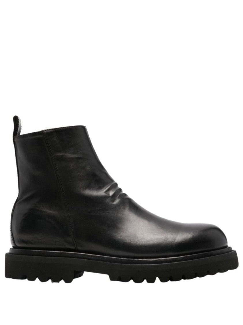 Officine Creative Wrinkled Leather Ankle Boots