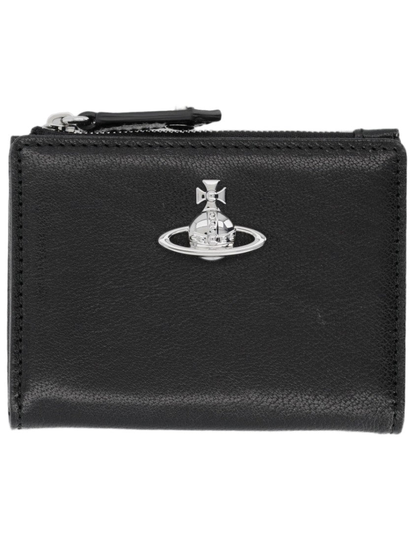 Vivienne Westwood Sleek Rectangular Black Calf Leather Wallet With Zip-Around Closure