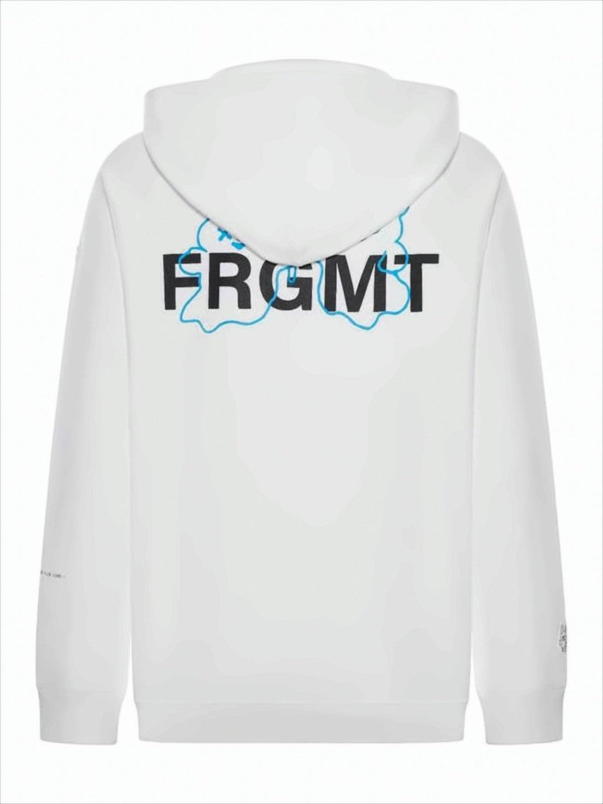 Moncler White Hoodie With Black Logo Print And Graphic Detail