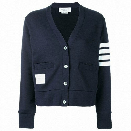 Thom Browne Navy Blue Cardigan With Button-Down Front And Four-Stripe Detail