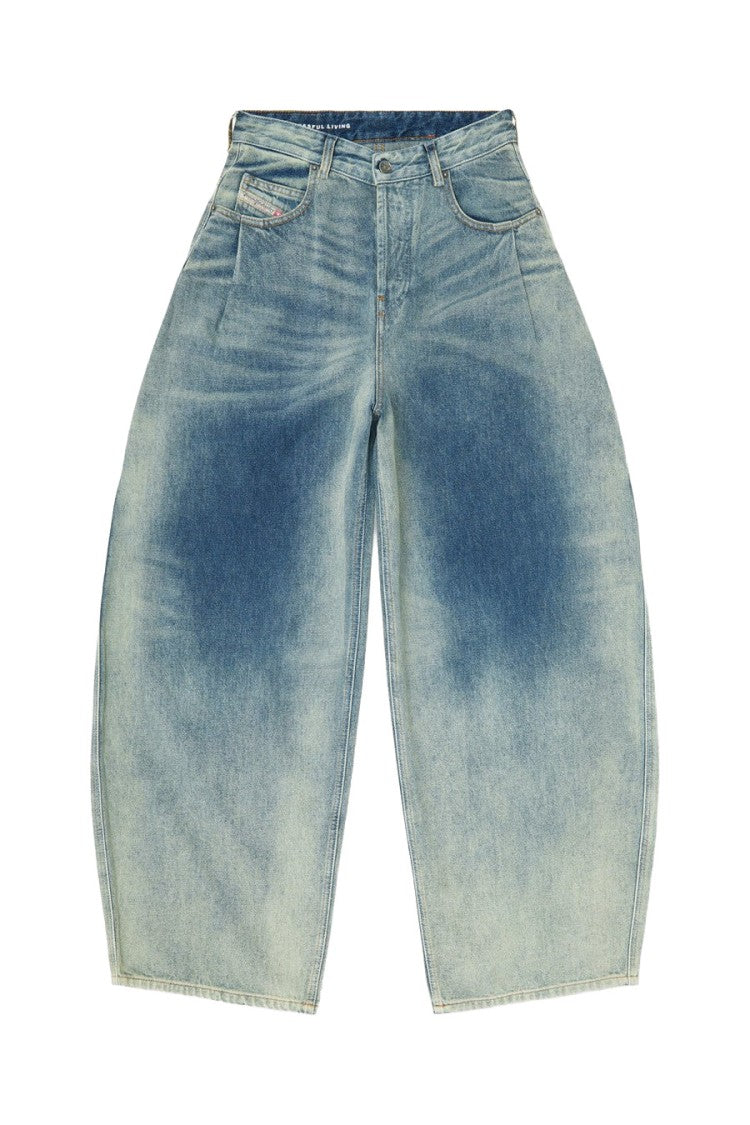 Diesel Blue Cotton-Hemp Blend Wide-Leg Jeans