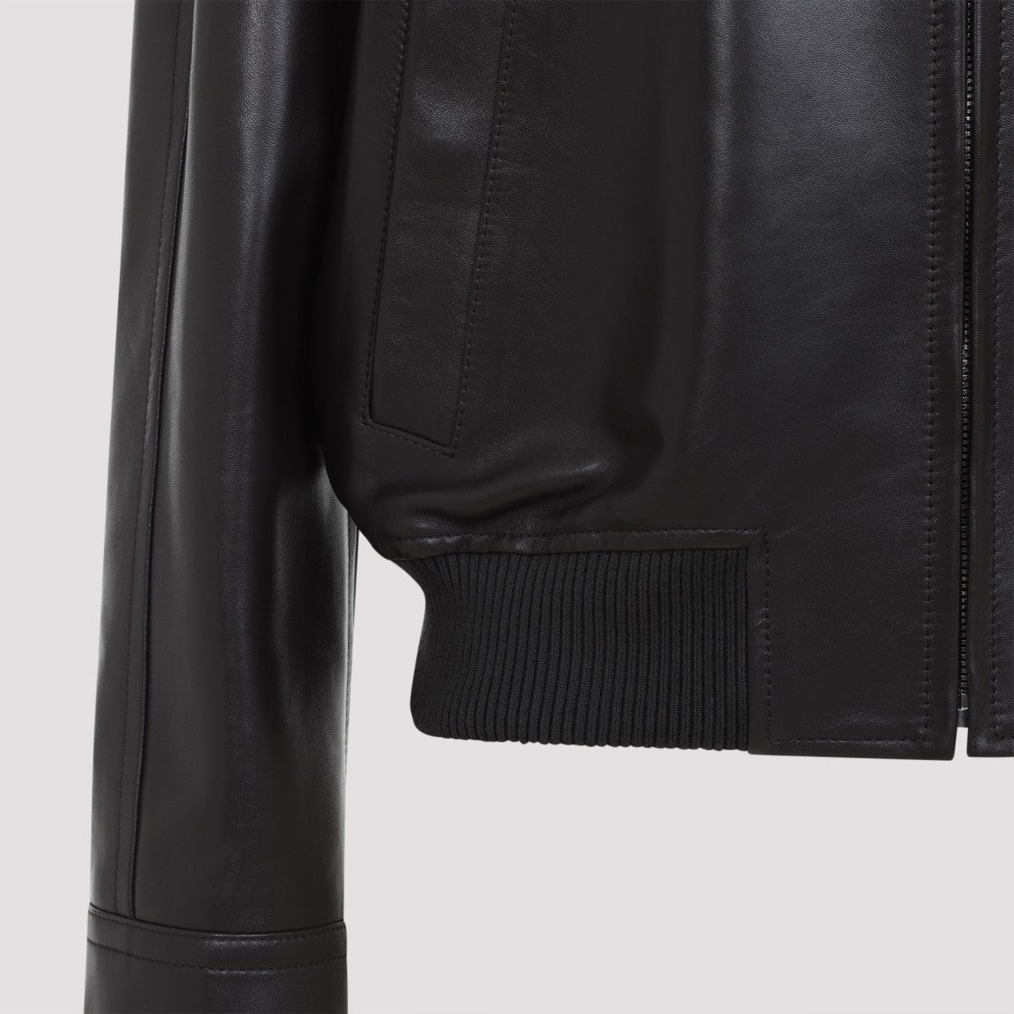 Bottega Veneta Fitted Black Lamb Leather Jacket With Classic Collar