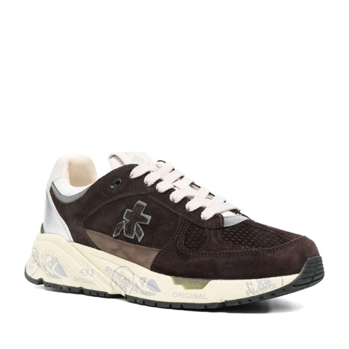 Premiata Brown Mased Leather Mesh Detail Sneakers