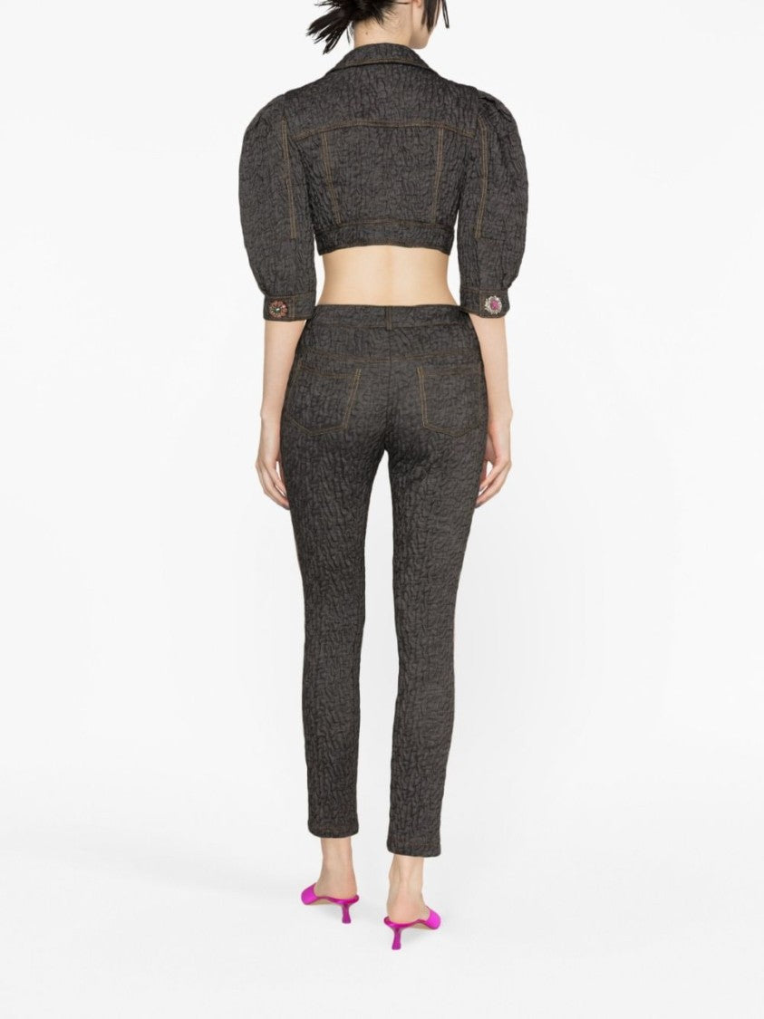 Moschino Crystal-Embellished Cropped Jacket With Textured Finish
