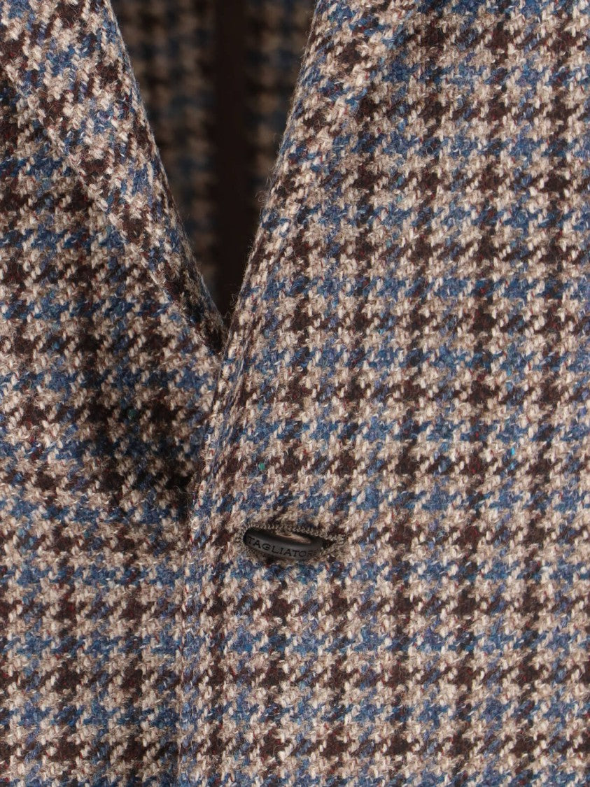 Tagliatore Brown Houndstooth Virgin Wool Cashmere Single Blazer