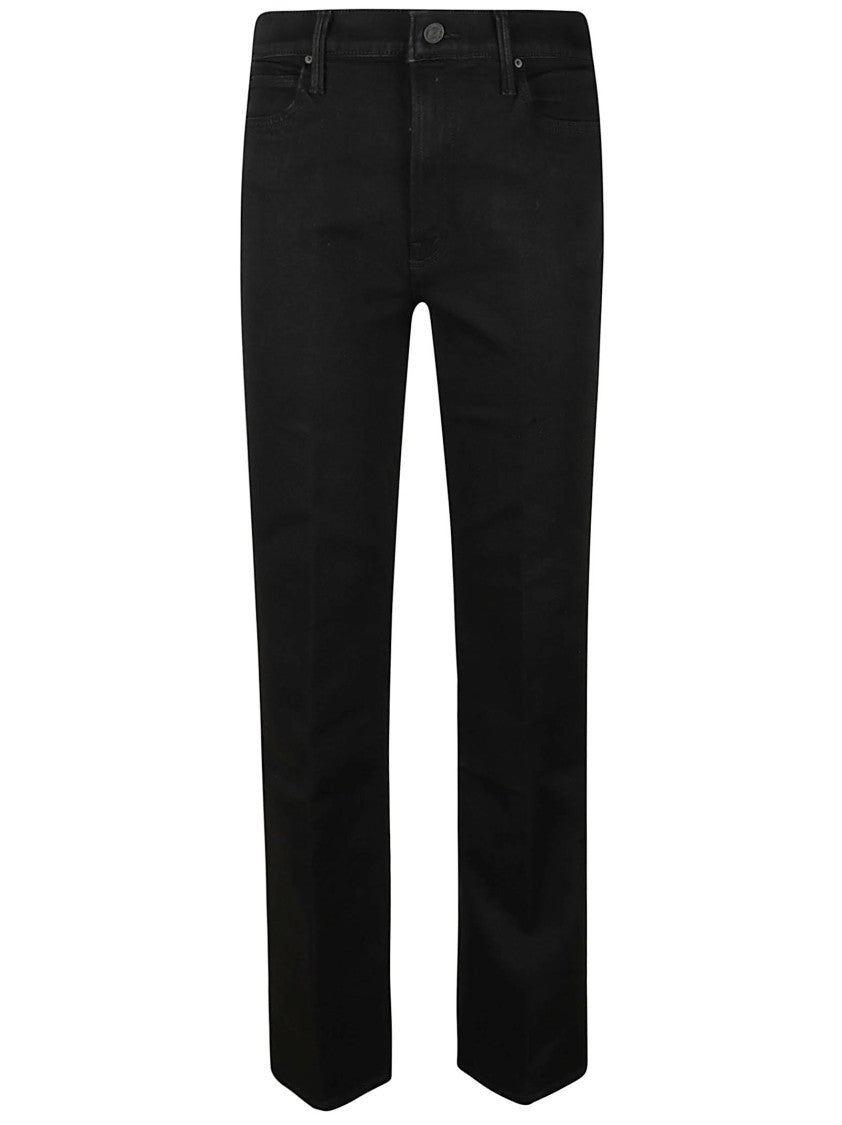 Mother Straight-Leg Black Denim Jeans With Five-Pocket Design