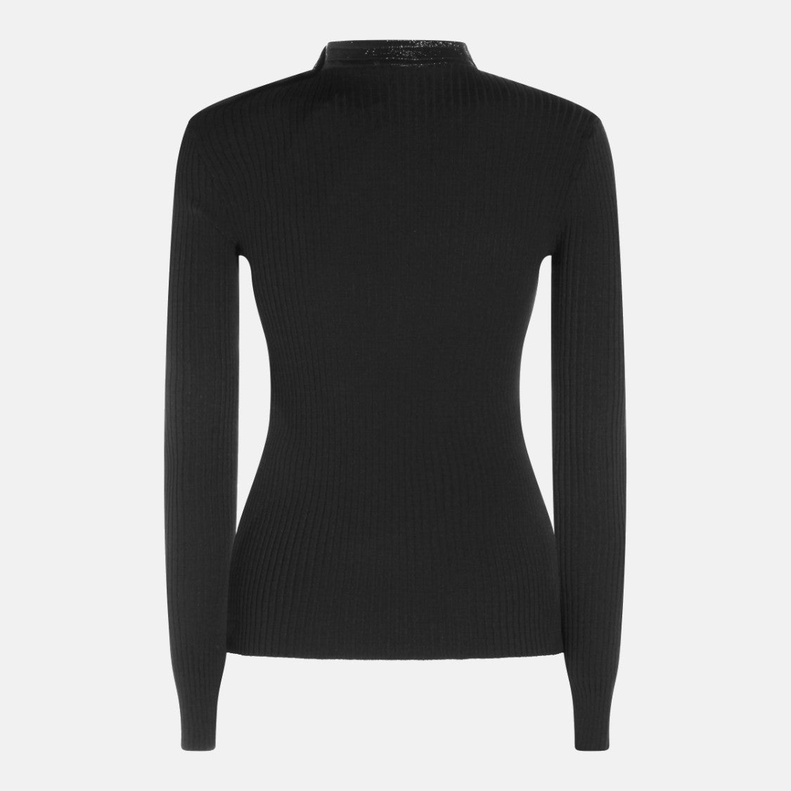 Courrèges Fitted Black Sweater With Ribbed Texture And Button Detail