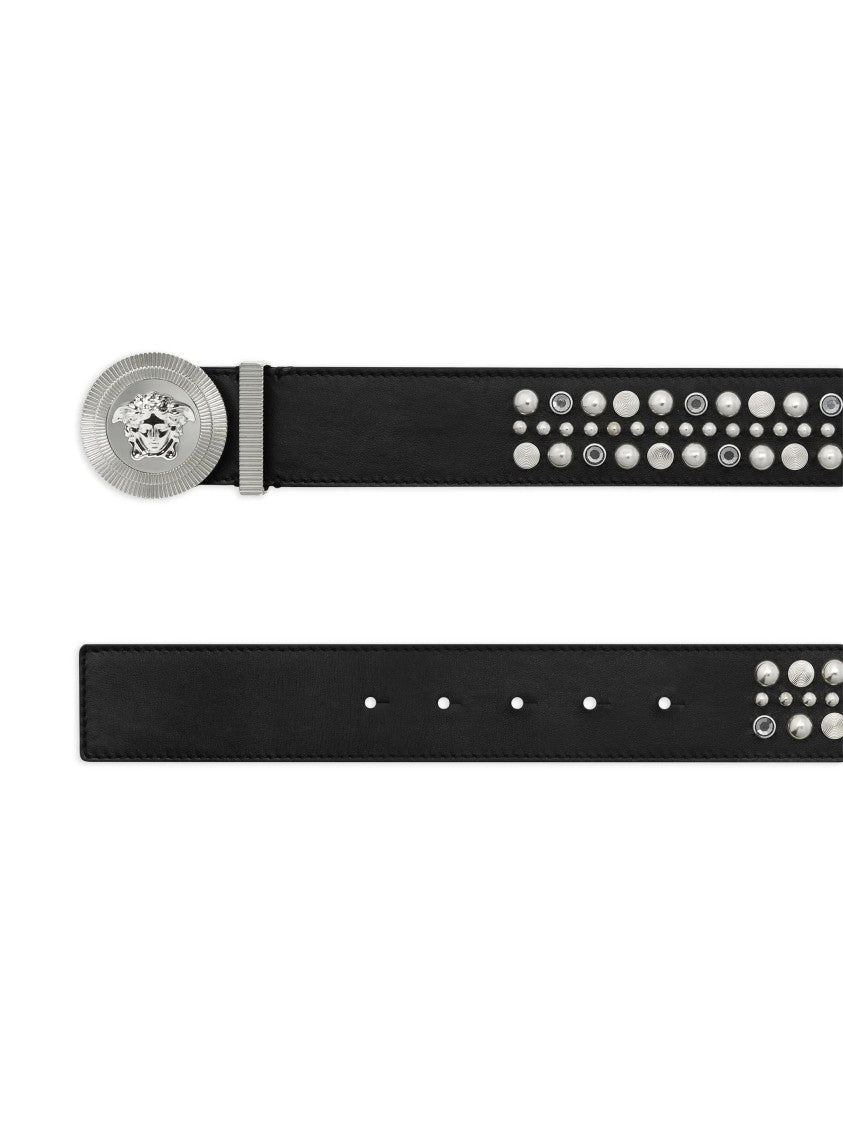 Versace Black Mix Borchie Studded Leather Belt