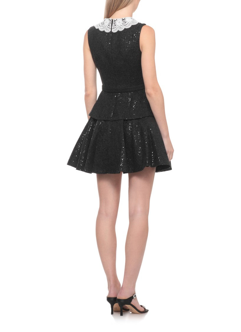 Self-Portrait Boucle Dress With All-Over Sequins And Lace Details