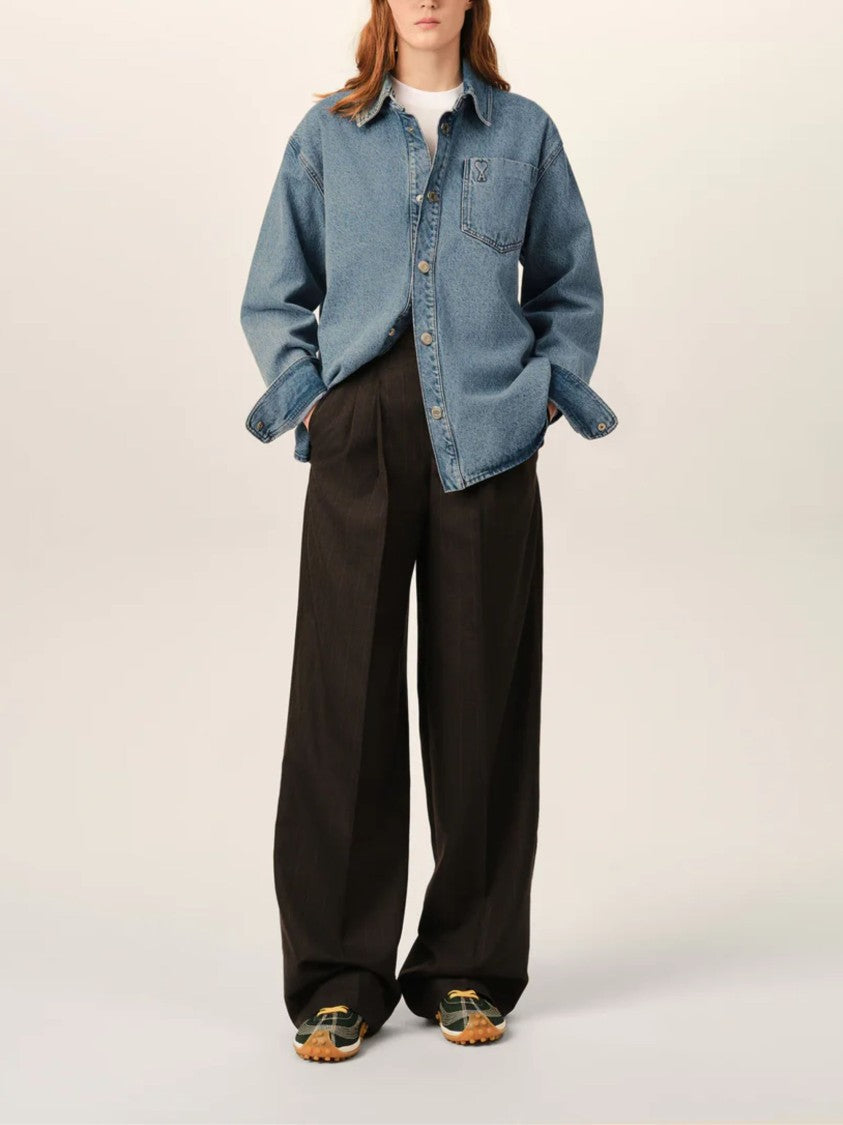 Ami Paris Light Blue 5-Pocket Cotton Denim Shirt