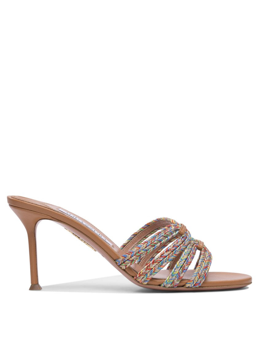Aquazzura Beige Stiletto Sandals With Braided Straps
