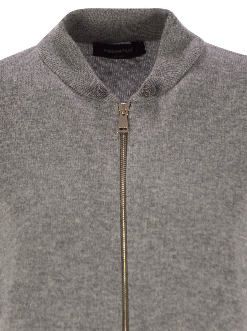 Fabiana Filippi Bomber Jacket In Platinum With Ball Pins