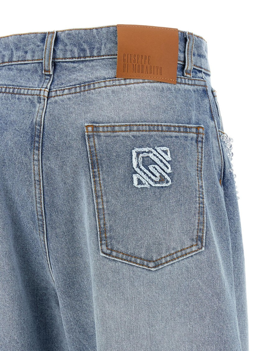 Giuseppe Di Morabito Wide-Leg Denim Jeans With Crystal Appliqué And Contrast Stitching