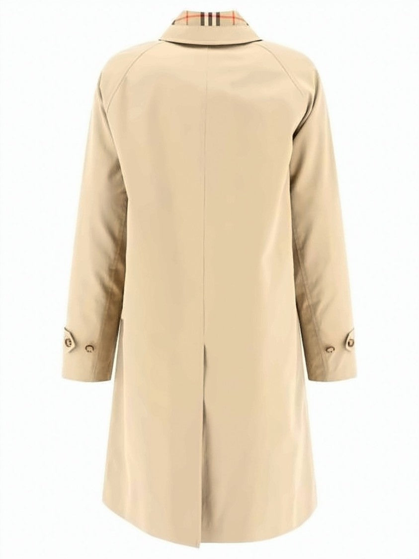Burberry Beige Cotton Trench Coat With Distinctive Check Lining