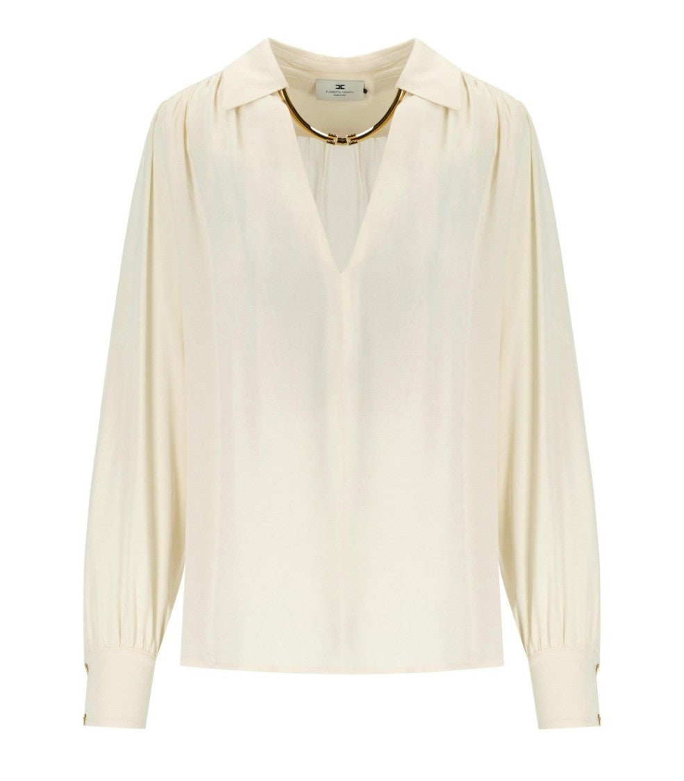 Elisabetta Franchi Milk Blouse With Jewel