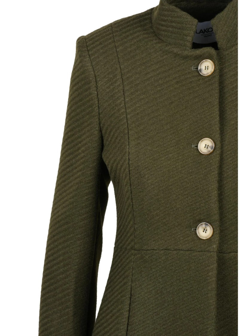 Lakore Green Fitted High-Collar Wool-Blend Coat