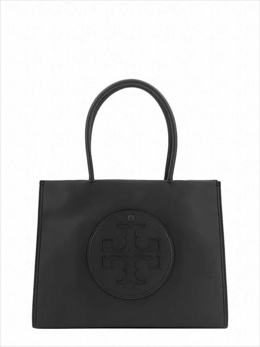 Tory Burch Matte Black Rectangular Tote Bag With Embossed Logo