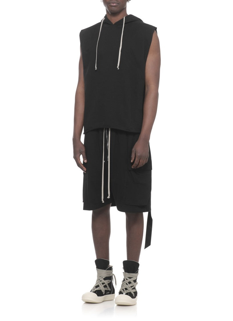 Drkshdw By Rick Owens Black Tunic Cotton Sleeveless Hoodie