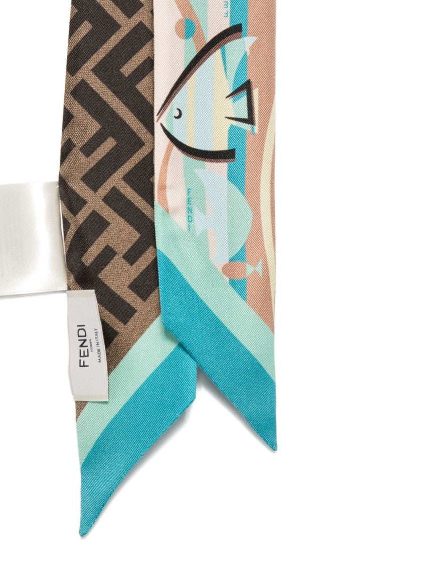 Fendi Multicolor Geometric-Fish Pattern Silk Scarf