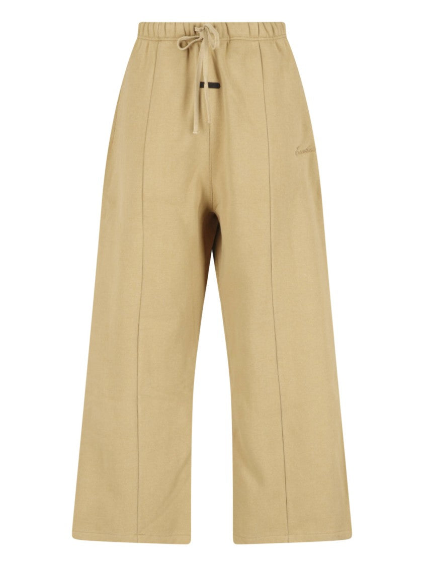 Fear Of God Essentials Beige Wide-Leg Cropped Tonal Embroidered Trousers