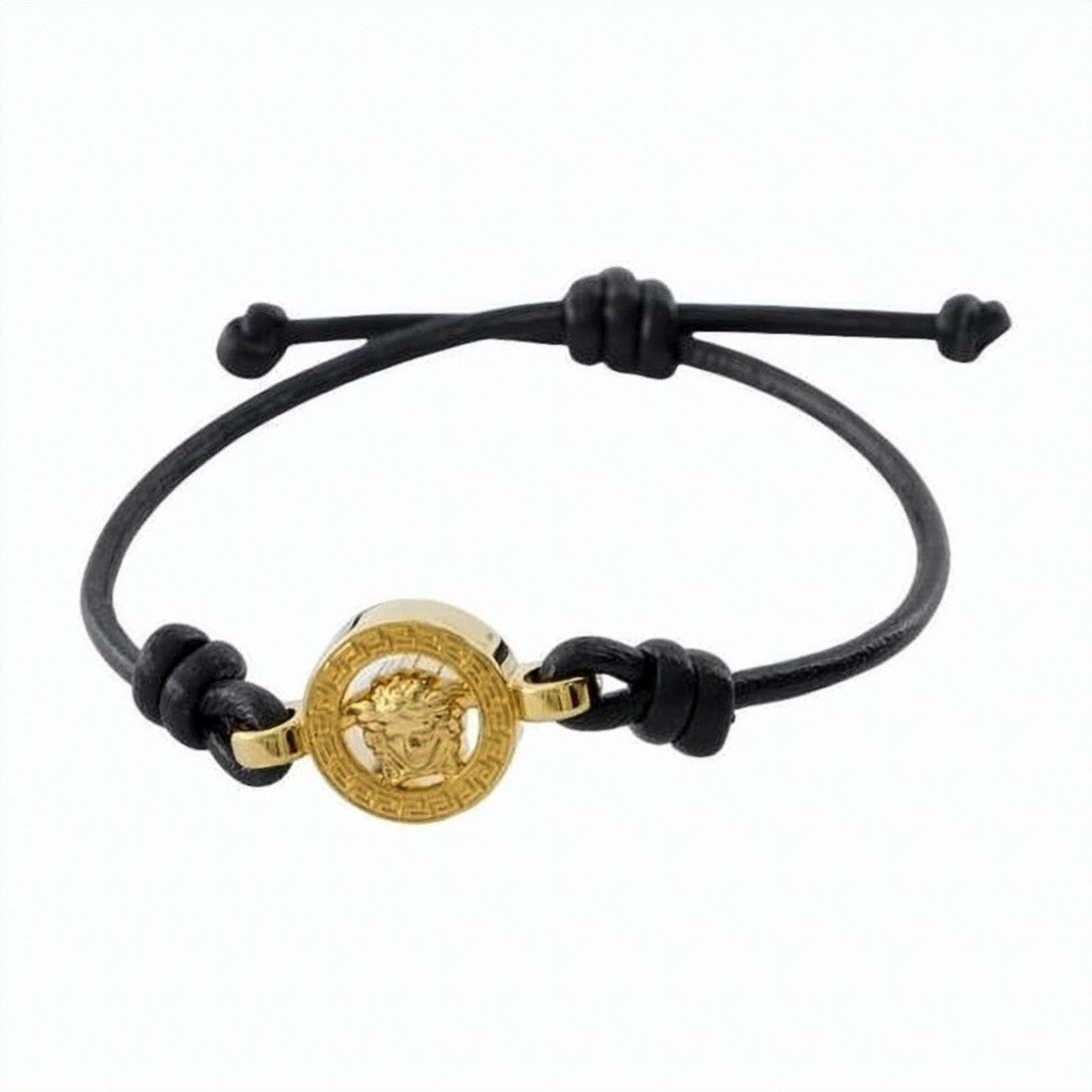 Versace Medusa-Embellished Black Leather Bracelet