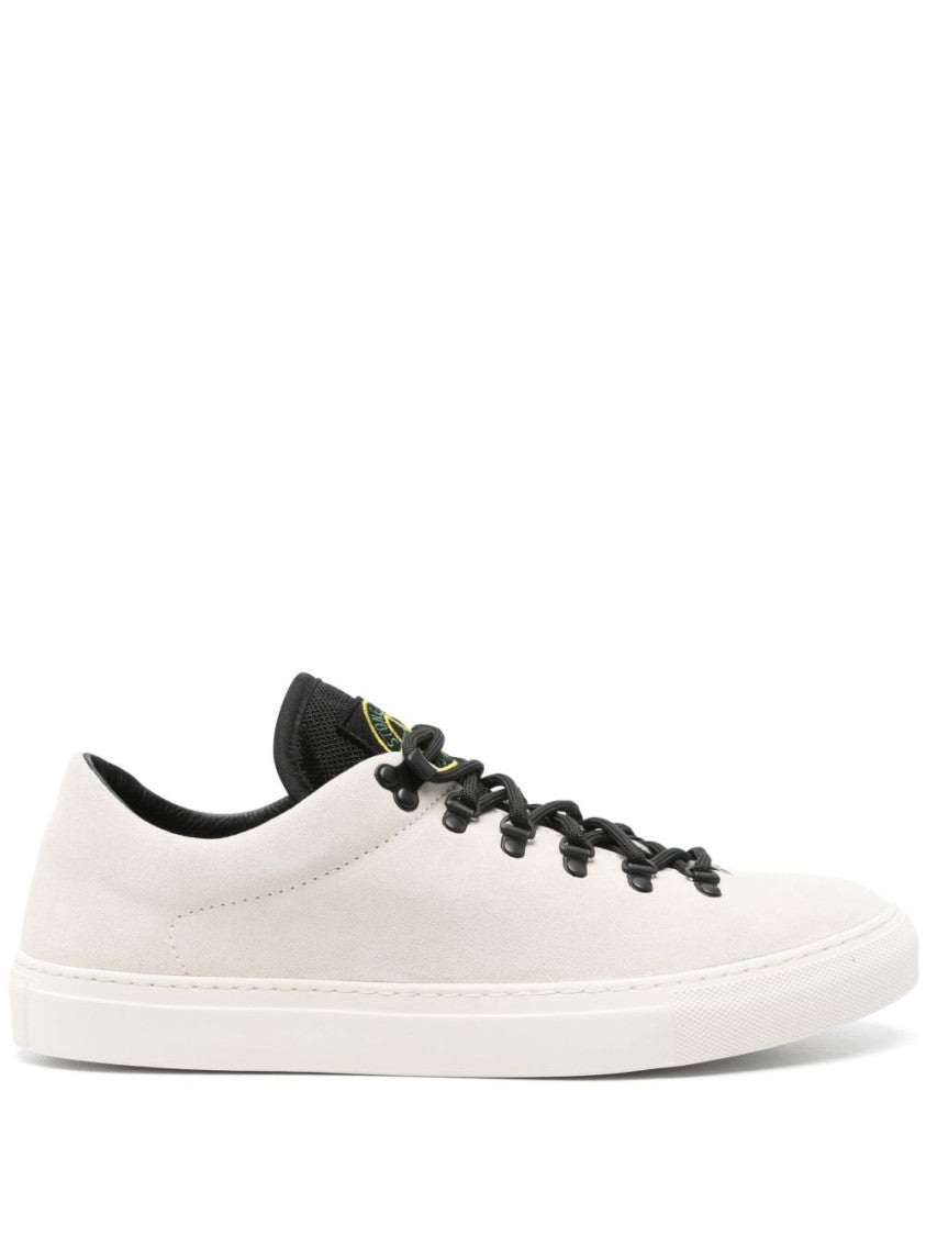 Stone Island White Suede Sneakers With Compass Logo