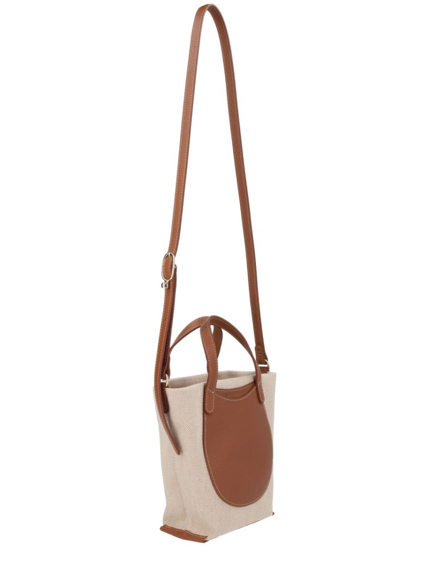 Longchamp Small Textured Cotton Bag With Leather Accents
