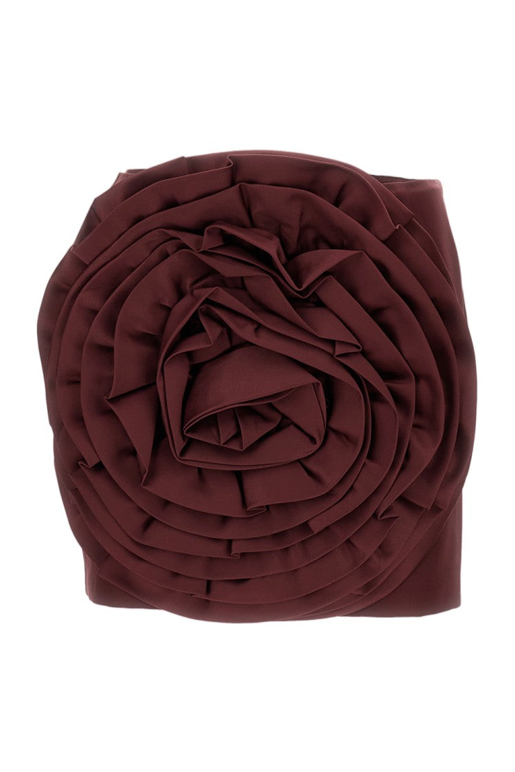 Rotate Burgundy Satin Mini Skirt With 3D Rose Appliqué