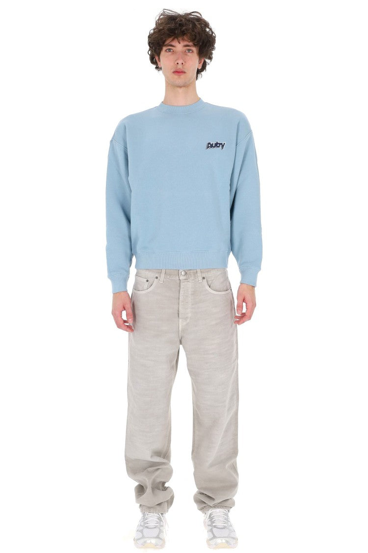 Autry Light Blue Central Logo Cotton Crewneck Sweatshirt