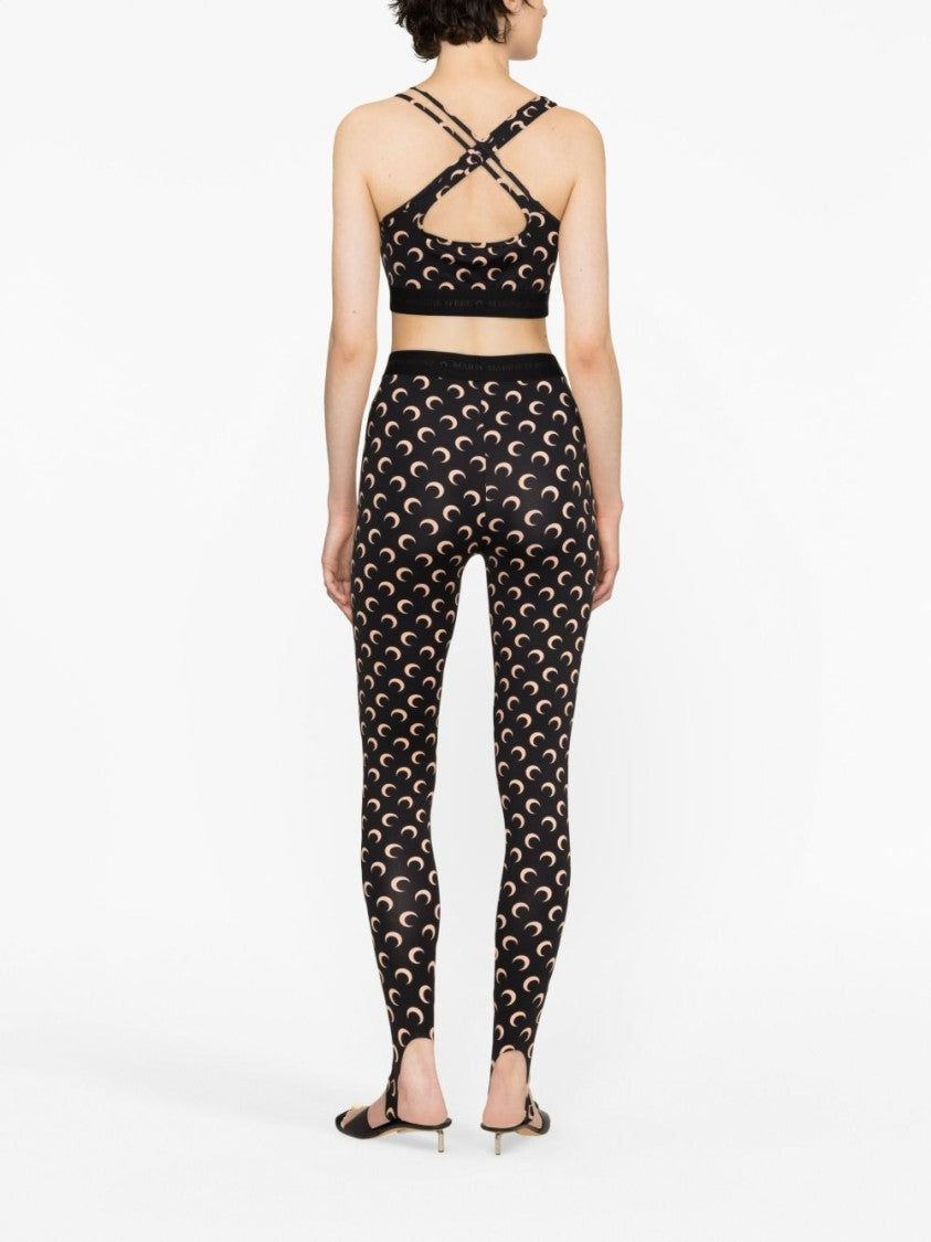 Marine Serre Crescent Moon Pattern Leggings With Logo Waistband