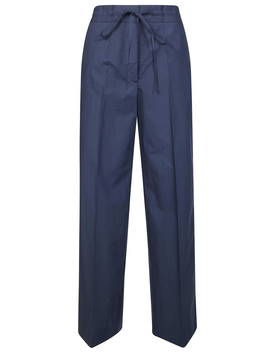 Parosh Solid Blue Drawstring Wide Leg Pants