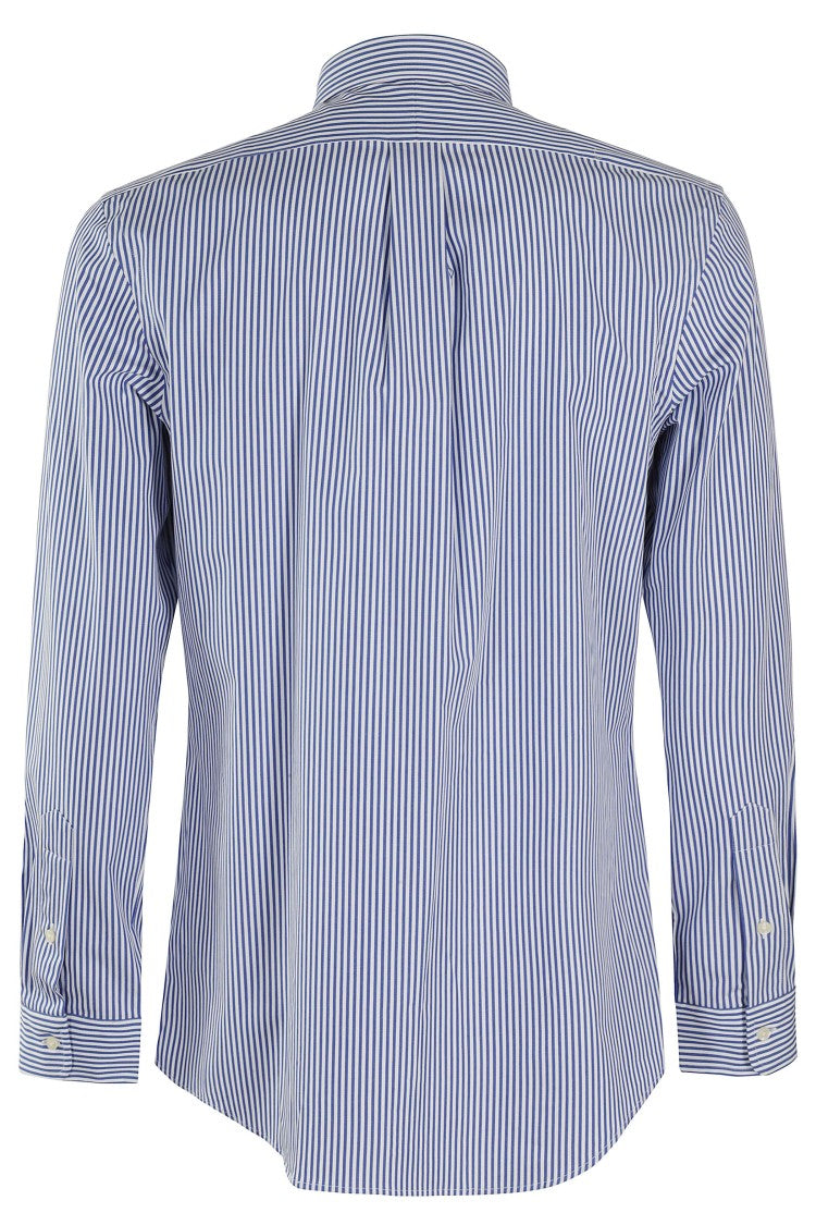 Polo Ralph Lauren White Blue Striped Button-Down Cotton Slim Shirt