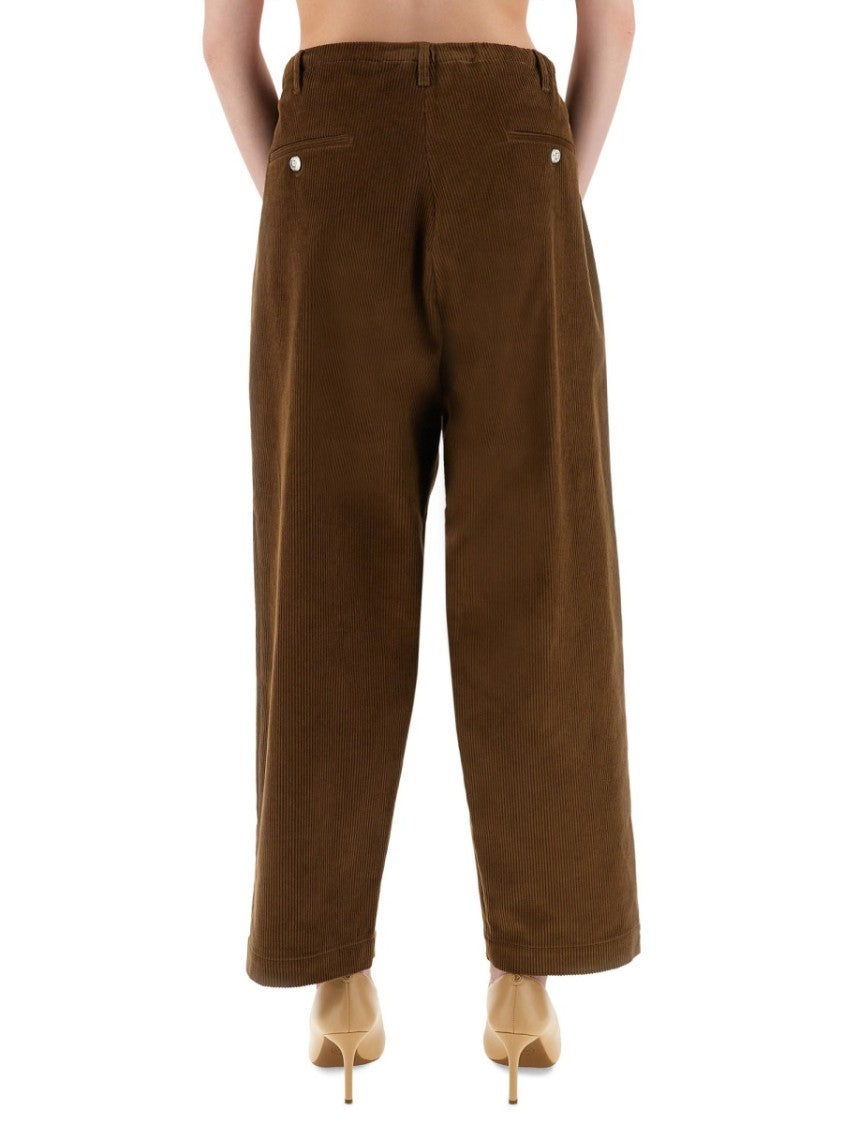 Moschino Brown Wide-Leg Corduroy Pants With Drawstring Waist