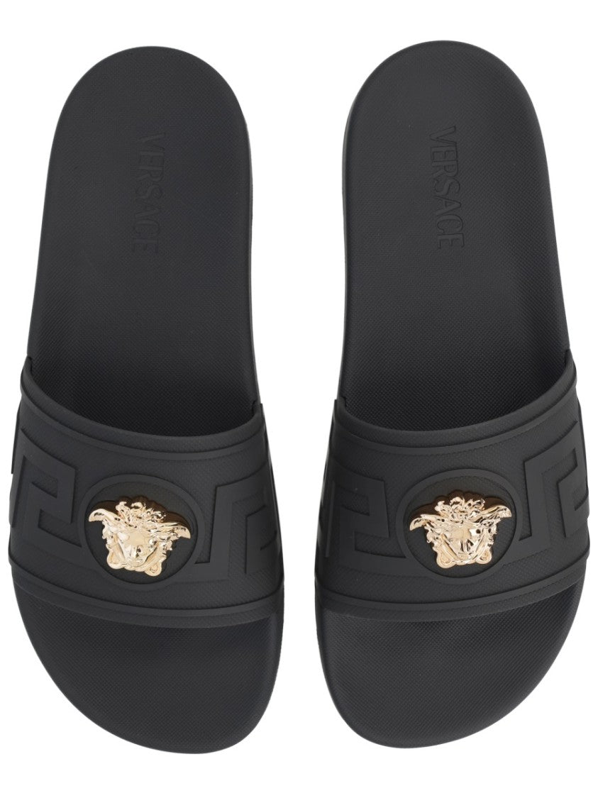 Versace Black Medusa Geometric Pattern Sandals