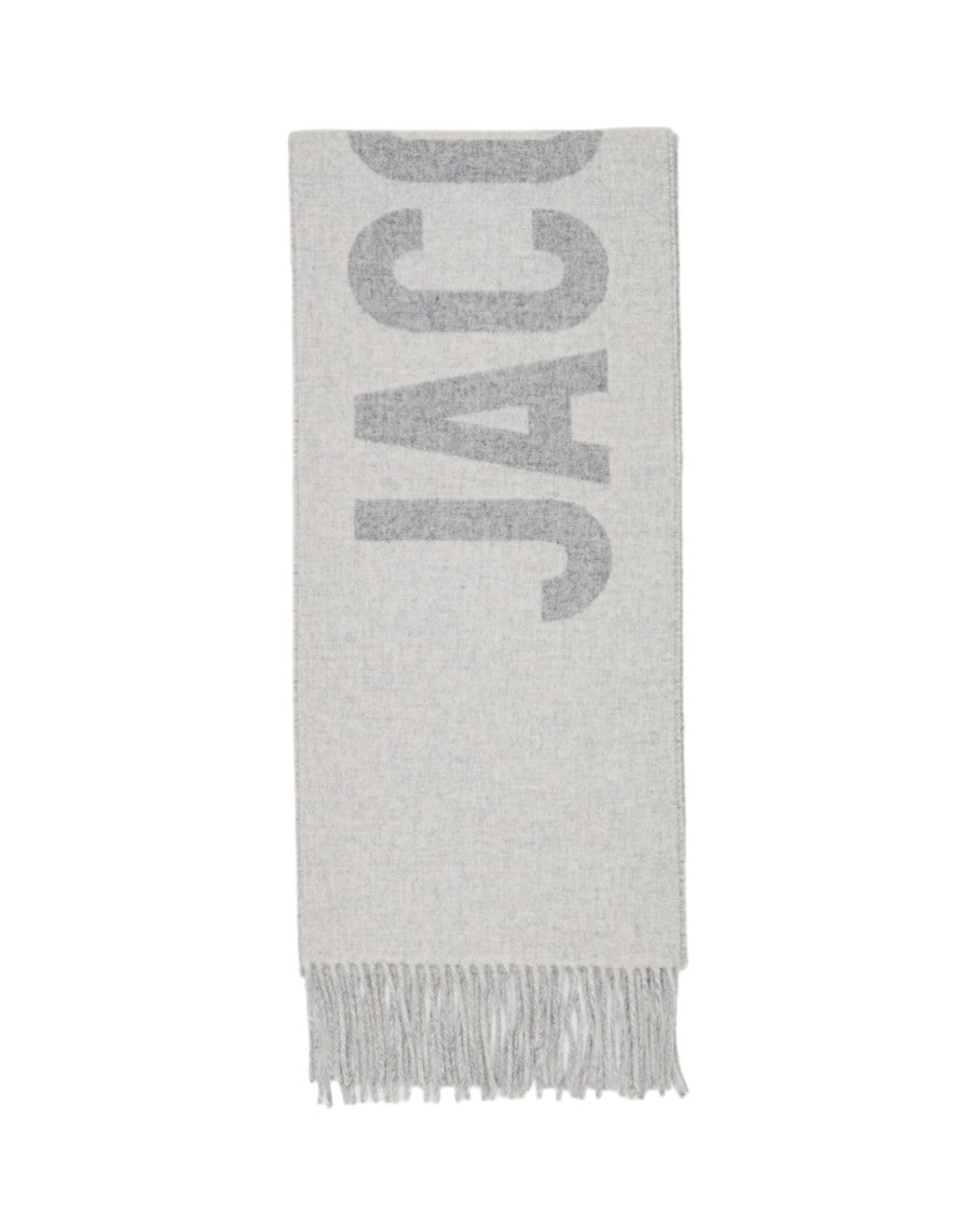 Jacquemus Grey Wool Jacquard Logo Fringe Scarf