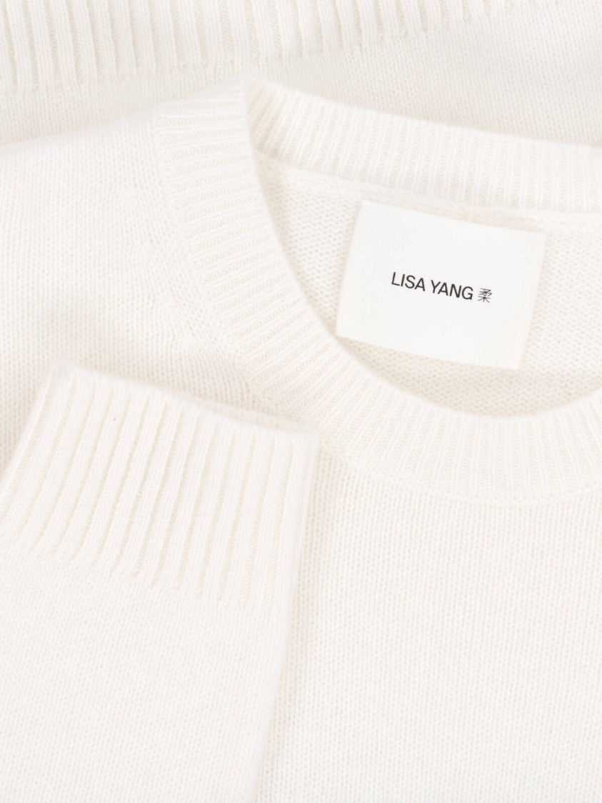 Lisa Yang Cropped Crew Neck Ribbed Knit Sweater